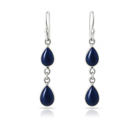 Boucles d oreilles Argent 925 Lapis lazuli serties pierres forme poire Longueur : 4,5cm 