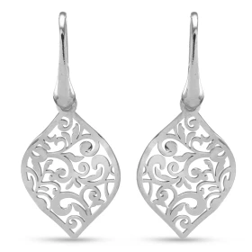 Boucles d oreilles pendantes argent rhodié composées d un losange ajouré dans un style floral Largeur : 17mm Longueur tota...