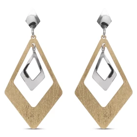 Boucles d oreilles pendantes argent composées d un losange lisse un losange argent doré brossé Largeur : 23mm Longueur tot...