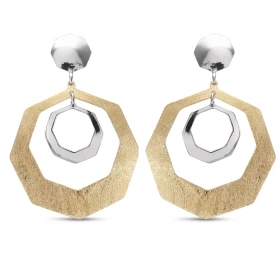 Boucles d oreilles pendantes argent rhodié composées 2 octogones lisses un octogones brossé argent doré Largeur : 30mm Lon...