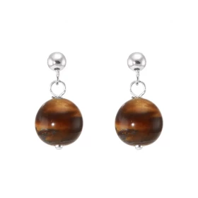Boucles d oreilles Pendantes Argent 925 Oeil tigre Boules 10mm Boucles d oreilles composées boules Oeil tigre montées Arge...
