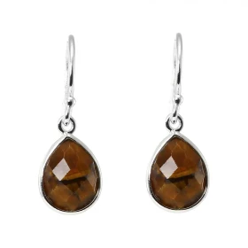 Boucles d oreilles Pendantes Argent 925 Oeil Tigre Poires facettées 9x7mm Pierres forme poire facettées mesurant 9x7mm Dim...