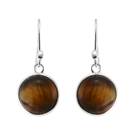 Boucles d oreilles Pendantes Argent 925 Oeil Tigre Rond 12mm Pierres rondes taille cabochon 12mm diamètre Dimensions d une...
