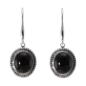 Boucles d oreilles Pendantes Argent 925 Onyx Ovale 14x12mm Pierres ovales 14x12mm taillées cabochon Pierres fixées par un ...