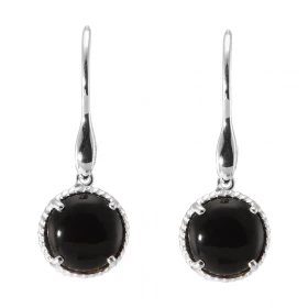 Boucles d oreilles Pendantes Argent 925 Onyx Rond 12mm Pierres rondes 12mm taillées cabochon Pierres fixées par un serti à...
