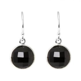 Boucles d oreilles Pendantes Argent 925 Onyx Rond facetté 9mm Pierres rondes facettées 9mm diamètre Dimensions d une boucl...