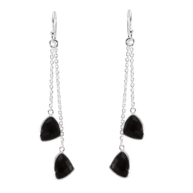 Boucles d oreilles Pendantes Argent 925 Onyx Triangulaires Chaque boucle est composée 2 chainettes serties d une pierre à ...