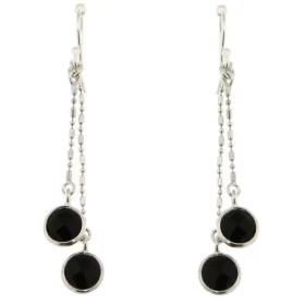 Boucles d oreilles Pendantes Argent 925 Onyx Pierres rondes facettées 6mm diamètre Longueur: 50 mm