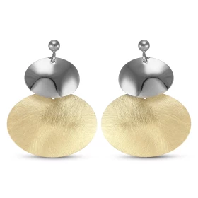 Boucles d oreilles pendantes argent rhodié argent doré composées d un ovale lisse un ovale brossé doré Largeur : 31mm Long...