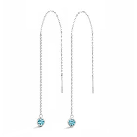 Boucles d oreilles pendantes argent 925 composées d une chaînette maille forçat ronde 1,1mm large d un oxyde zirconium ble...