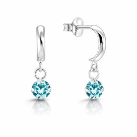 Boucles d oreilles pendantes argent 925 forme demi créole un oxyde zirconium bleu 4mm diamètre Longueur totale : 15mm Syst...