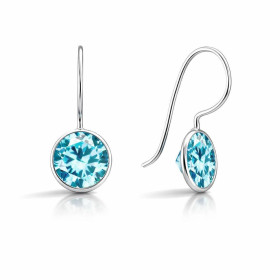 Boucles d oreilles pendantes argent 925 composées d un oxyde zirconium bleu serti clos 8,5mm diamètre Longueur totale : 19...