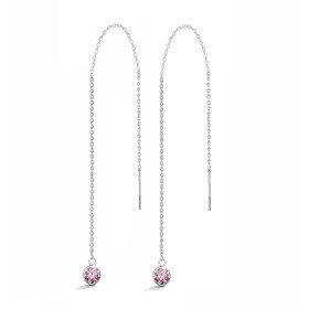 Boucles d oreilles pendantes argent 925 composées d une chaînette maille forçat ronde 1,1mm large d un oxyde zirconium ros...