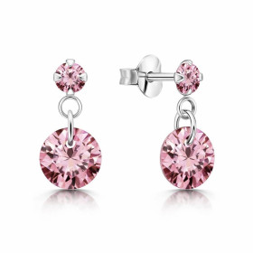 Boucles d oreilles pendantes argent 925 composées d un oxyde zirconium 3mm un oxyde zirconium rose 6mm
