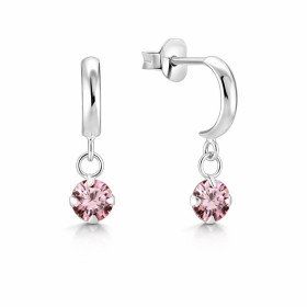 Boucles d oreilles pendantes argent 925 forme demi créole un oxyde zirconium rose 4mm diamètre Longueur totale : 15mm Syst...