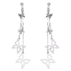 Boucles d oreilles pendantes argent rhodié composées 5 papillons répartis sur 2 chaînettes 1,2mm large Largeur : 14mm
