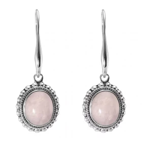 Boucles d oreilles Pendantes Argent 925 Quartz Rose Ovale 12x10mm Pierres ovales 12x10mm taillées cabochon Pierres fixées ...