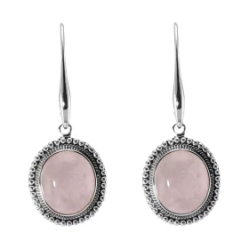 Boucles d oreilles Pendantes Argent 925 Quartz Rose Ovale 14x12mm Pierres ovales 14x12mm taillées cabochon Pierres fixées ...