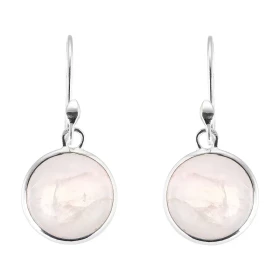 Boucles d oreilles Pendantes Argent 925 Quartz rose Rond 12mm Pierres rondes taille cabochon 12mm diamètre Dimensions d un...