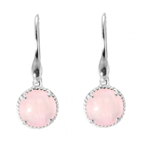 Boucles d oreilles Pendantes Argent 925 Quartz Rose Rond 12mm Pierres rondes 12mm taillées cabochon Pierres fixées par un ...