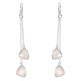 Boucles d oreilles Pendantes Argent 925 Quartz Rose Triangulaire Chaque boucle est composée 2 chainettes serties d une pie...