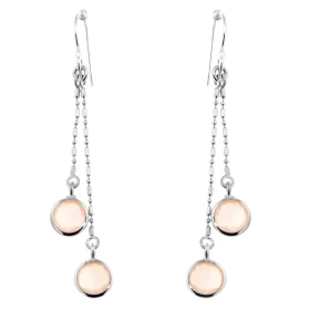 Boucles d oreilles Pendantes Argent 925 Quartz rose Pierres rondes facettées 6mm diamètre Longueur: 50 mm