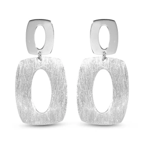 Boucles d oreilles pendantes argent rhodié composées d un rectangle lisse un rectangle brossé Largeur : 19mm Longueur tota...