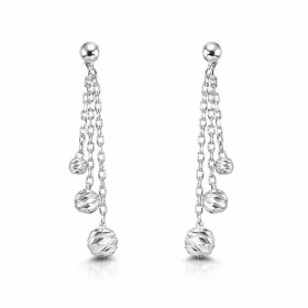 Boucles d oreilles pendantes argent 925 rhodié composées 3 chaînettes maille forçat 1,3mm large 3 boules argent ciselées 3...