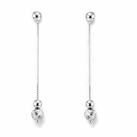 Boucles d oreilles pendantes argent 925 rhodié composées d une boule lisse une boule ciselée 5mm diamètre une chaînette ma...