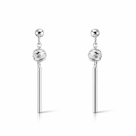 Boucles d oreilles pendantes argent 925 rhodié composées d une boule d argent ciselée 5mm diamètre une barre section ronde...