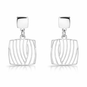 Boucles d oreilles pendantes argent 925 rhodié composées d un carré ajouré lignes Largeur : 14mm Longueur totale : 24mm Sy...
