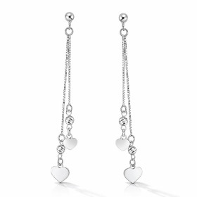 Boucles d oreilles pendantes argent 925 rhodié composées 2 coeurs dont le plus grand mesure 6x6mm, 2 boules d argent cisel...