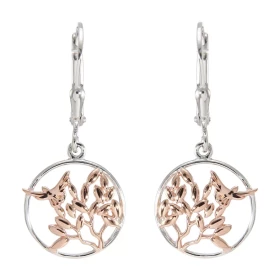 Boucles d oreilles Pendantes Argent 925 Rhodié Rosé Arbre Oiseau Motif argent rosé composé d un arbre d un oiseau prenant ...