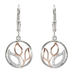 Boucles d oreilles Pendantes Argent 925 Rhodié Rosé motif Fleurs Oxydes Motif serti d oxydes zirconium Le motif vu face me...