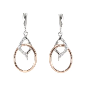 Boucles d oreilles Pendantes Argent 925 Rhodié Rosé pavés d Oxydes Motif composé d un ovale rosé d une forme abstraite par...