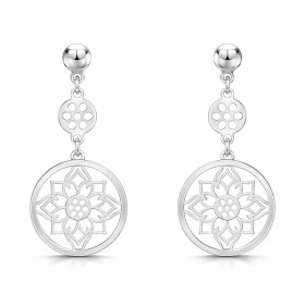 Boucles d oreilles pendantes argent 925 rhodié composées d une fleur dans un cercle 18mm diamètre Longueur totale : 38mm S...
