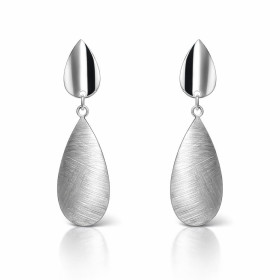Boucles d oreilles pendantes argent 925 rhodié composées d une goutte lisse une goutte argent brossé 10x20mm Longueur tota...