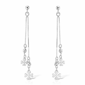 Boucles d oreilles pendantes argent 925 rhodié composées 2 trèfles porte bonheur dont le plus grand mesure 7mm large, 2 bo...