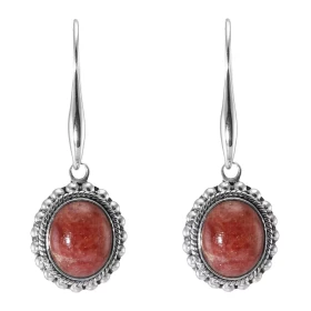 Boucles d oreilles Pendantes Argent 925 Rhodonite Ovale 12x10mm Pierres ovales 12x10mm taillées cabochon Pierres fixées pa...