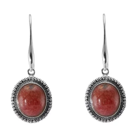 Boucles d oreilles Pendantes Argent 925 Rhodonite Ovale 14x12mm Pierres ovales 14x12mm taillées cabochon Pierres fixées pa...