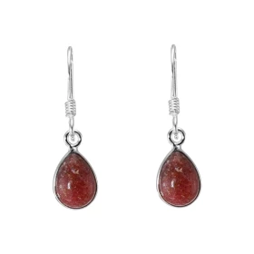 Boucles d oreilles Pendantes Argent 925 Rhodonite Poire 10x7mm Pierres 10x7mm taillées cabochon Système fermeture: crochet...