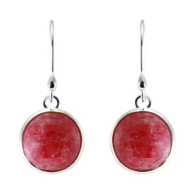 Boucles d oreilles Pendantes Argent 925 Rhodonite Ronde 12mm Pierres rondes taille cabochon 12mm diamètre Dimensions d une...