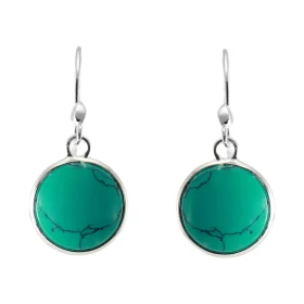 Boucles d oreilles Pendantes Argent 925 Turquoise Reconstituée Ronde 12mm Pierres rondes taille cabochon 12mm diamètre Dim...