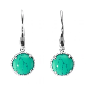 Boucles d oreilles Pendantes Argent 925 Turquoise Ronde 12mm Pierres rondes 12mm taillées cabochon Pierres fixées par un s...
