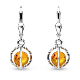 Boucles d oreilles pendantes Ambre Argent 925 Diamètre cage : 11mm Longueur : 30mm 