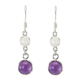  Boucles d oreilles pendantes Argent, Améthyste Labradorite Pierres rondes 5 8mm diamètre Longueur d une boucle : 38mm Sys...