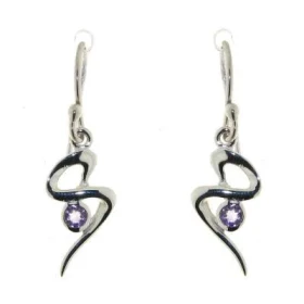 Boucles d oreilles Argent 925 Améthyste serties pierres 6.5mm diamètre Longueur : 20 mm 