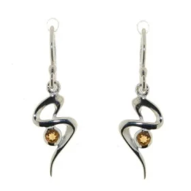 Boucles d oreilles Argent 925 Citrine serties pierres 6.5mm diamètre Longueur : 20 mm 