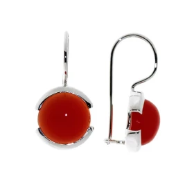 Boucles d oreilles Argent 925 Cornaline serties pierres 10mm, hauteur totale : 22mm