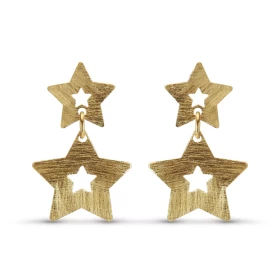 Boucles d oreilles pendantes argent doré brossé composées 2 étoiles Largeur : 23mm Longueur totale : 35mm Système d attach...